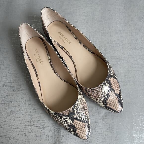 Kate Spade Snake Print Nylah Leather Flats Pointed Toe Shoes Loafers Women's 9 M - Picture 1 of 12